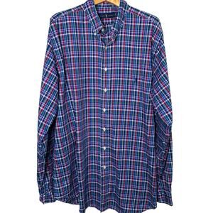 Ralph Lauren Shirt Men's XL-Tall Blue Red Madras Cotton Button Down Academia